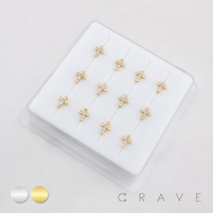 MULTI CZ CROSS CRUCIFIX  316L SURGICAL STEEL L-SHAPE NOSE BOX